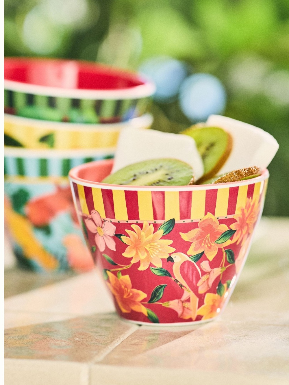 Anthropologie FARM Rio Melamine Bowls Nut New Red Berry Tropical Set of 2